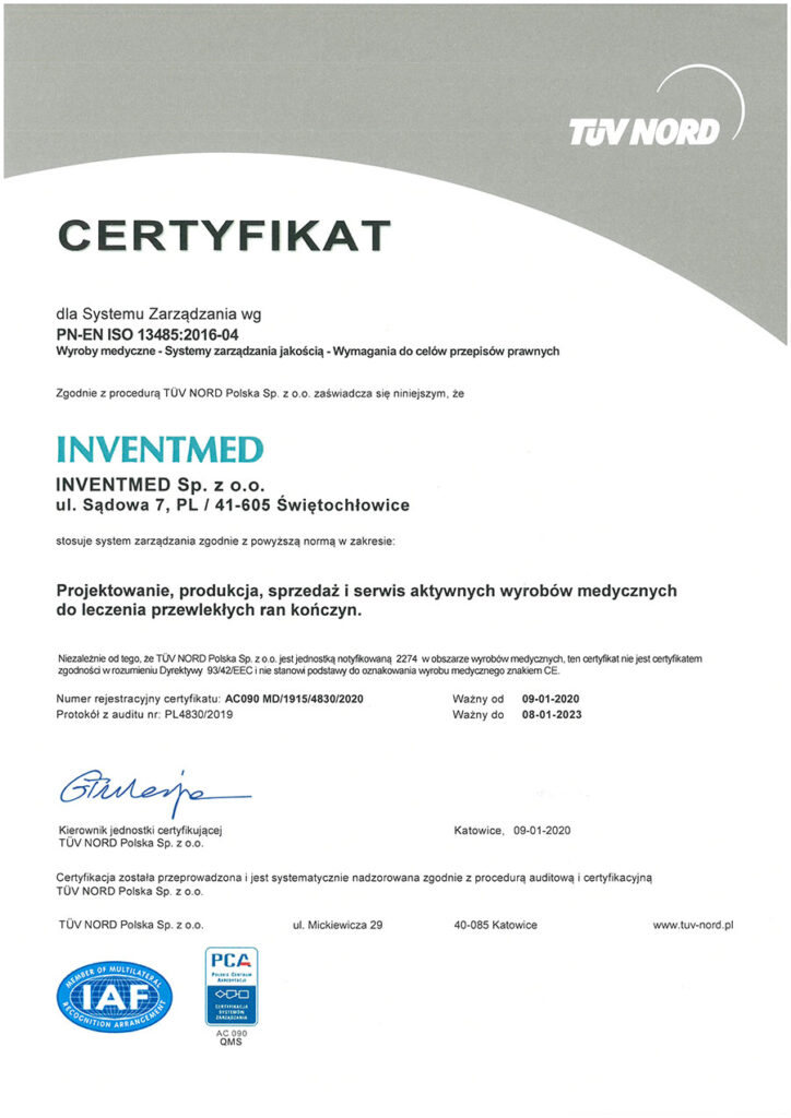 Certyfikat ISO TUV NORD INVENTMED