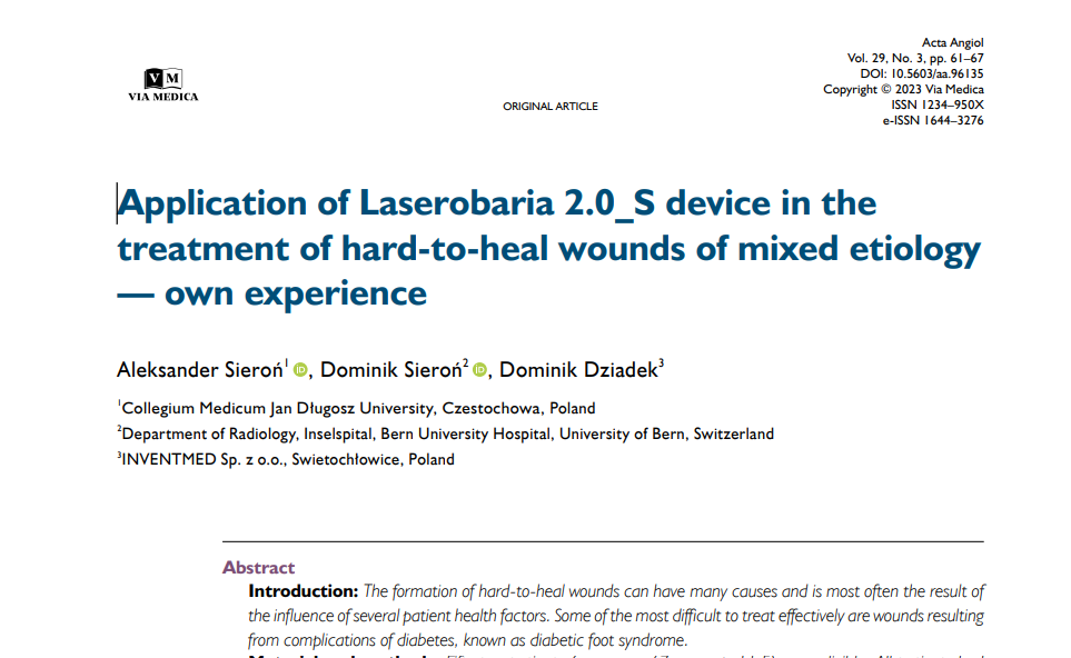 Scientific article on Laserobaria 2.0_S use in a group of 52 patients published in "Acta Angiologica ".