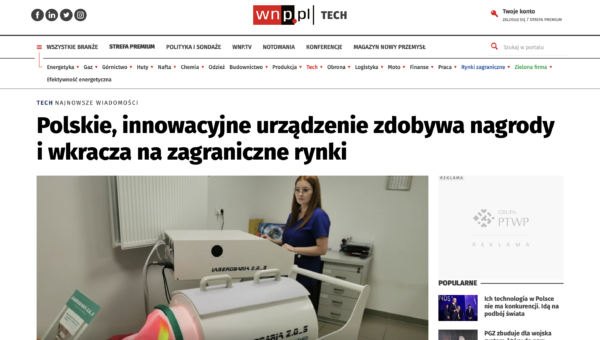 "A POLISH INNOVATIVE DEVICE WINS AWARDS AND ENTERS FOREIGN MARKETS" – NEW PUBLICATION ABOUT LASEROBARIA 2.0_S ON WNP.PL, THE PUBLISHER OF RYNEKZDROWIA.PL