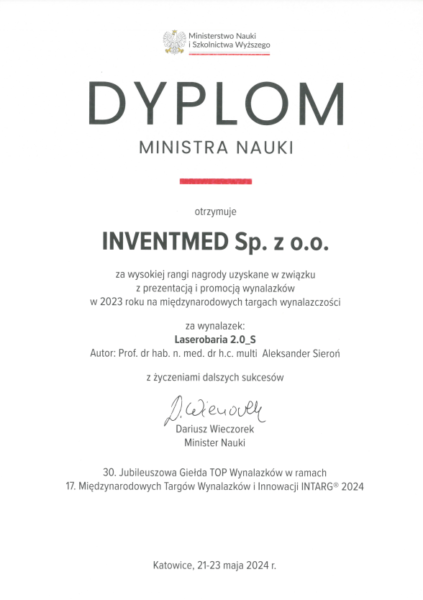 DIPLOMA FROM THE MINISTER OF SCIENCE AND HIGHER EDUCATION