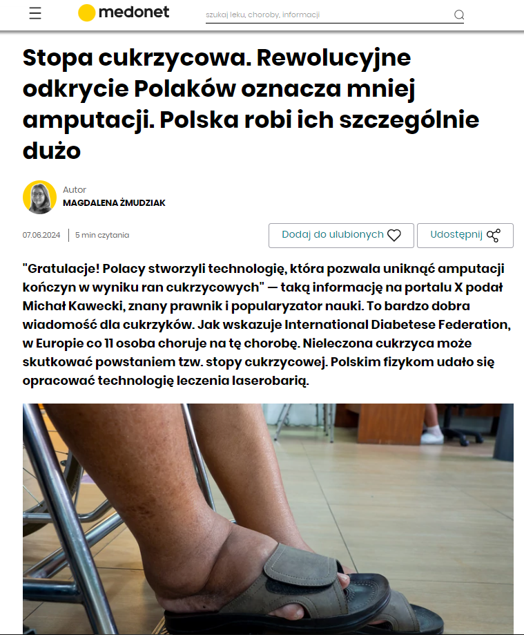 medonet laserobaria leczenie stopy cukrzycowej